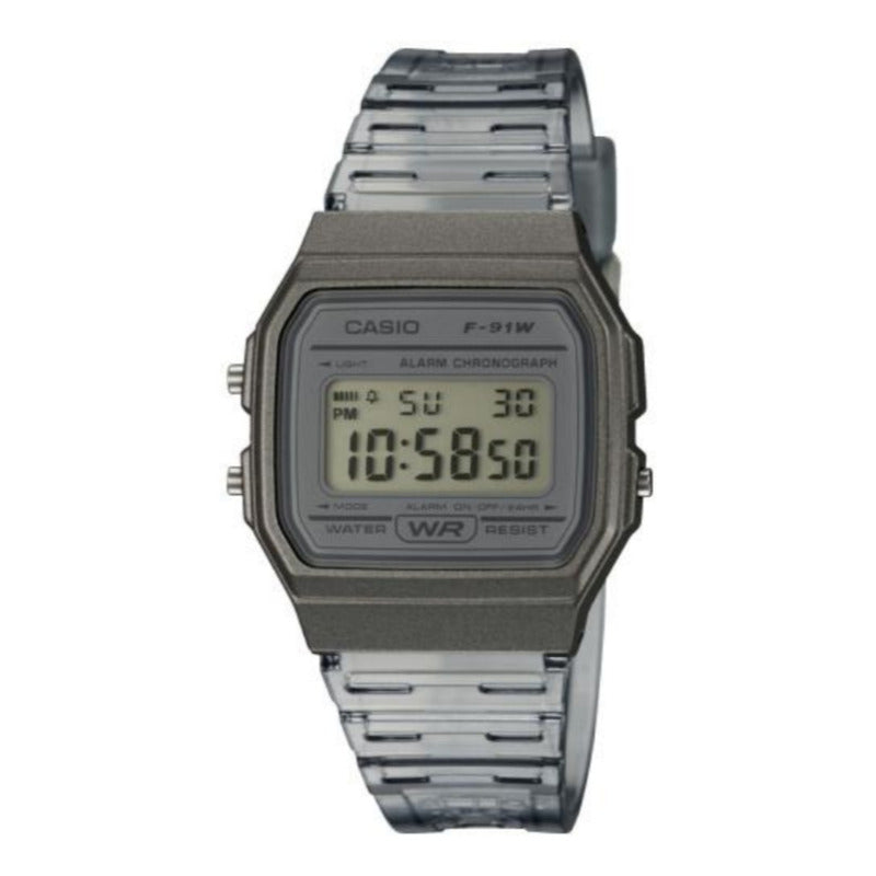 Reloj De Pulsera Casio Collection F-91ws-8d Relojesymas Transparente/gris Gris
