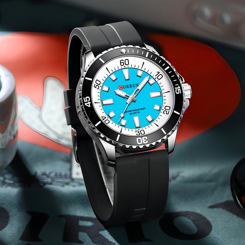 Relojes De Cuarzo Curren Casuales Impermeables Para Hombre Fondo Negro/azul