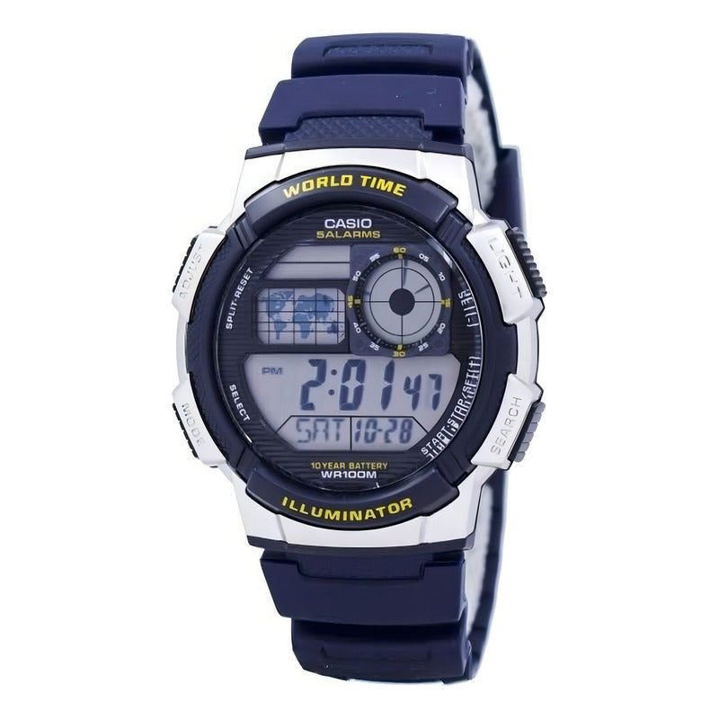 Reloj Pulsera Digital Casio Ae-1000w-2a Con Correa De Resina Color Azul - Fondo Negro