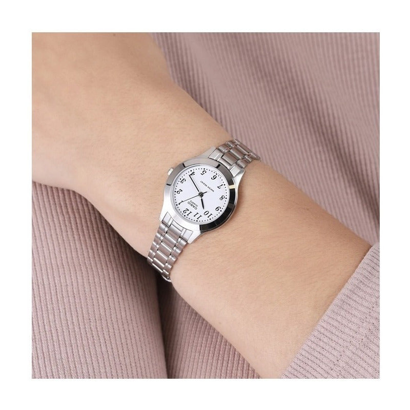 Reloj Casio Dama Ltp-1128a-7b Relojesymas Plateado Plateado Blanco
