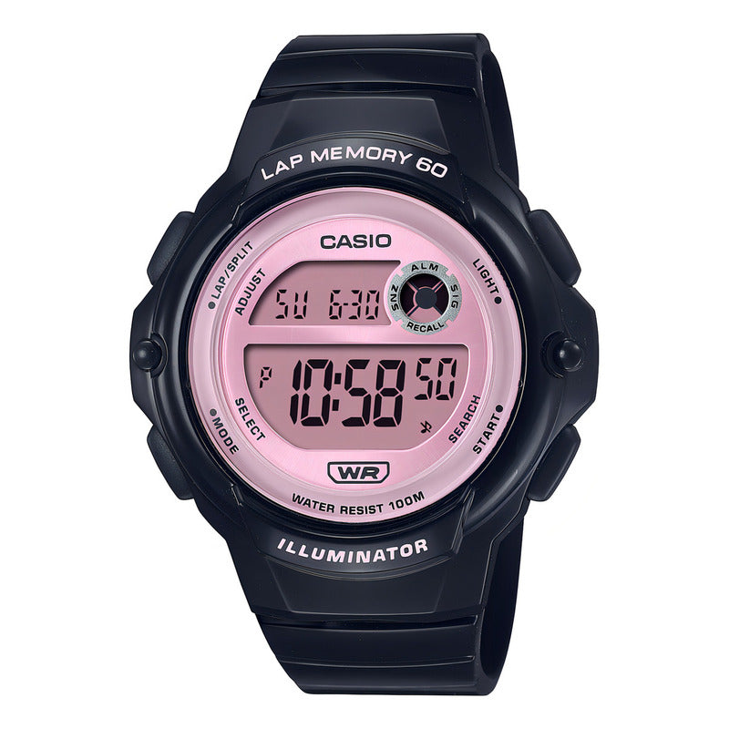 Reloj Casio Lws-1200h Digital Crono Luz Timer 3 Alarmas Fondo Rosa Negro