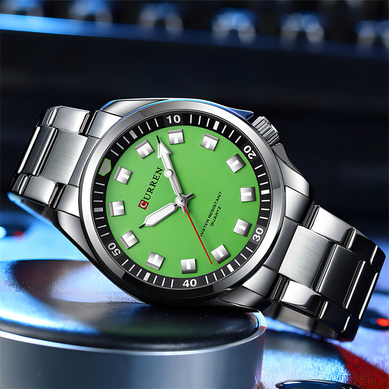 Relojes De Cuarzo Luminosos Curren Fashion Para Hombre Color Del Fondo Verde Plata