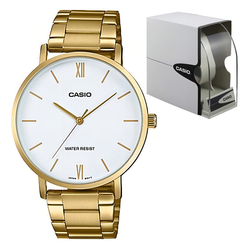 Reloj Casio Pareja Mtp-vt01g-7b Acero Inox Dorado Blanco