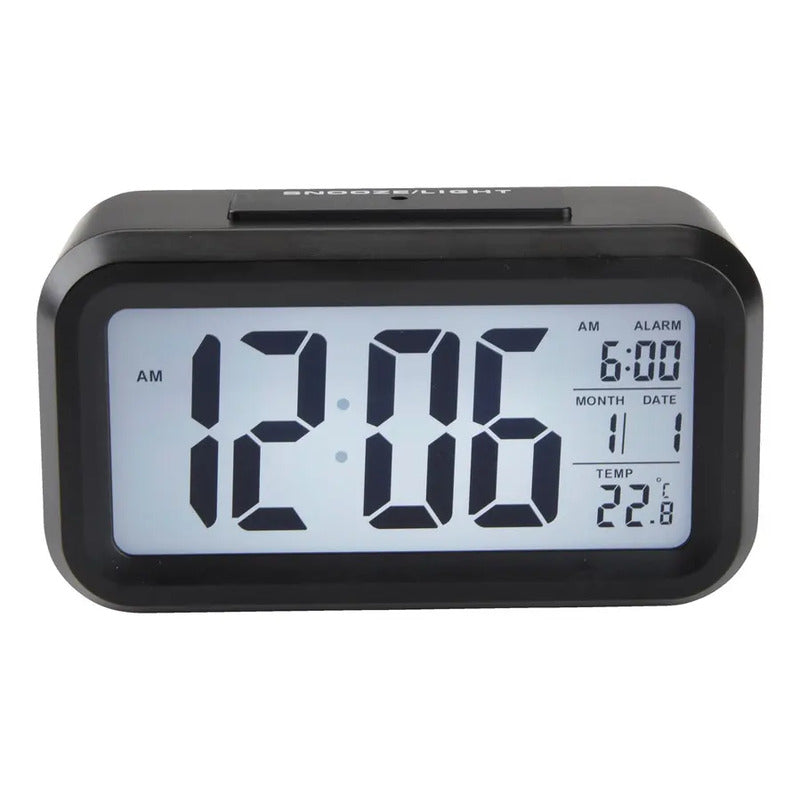 Reloj Despertador Pantalla Led Fecha Temperatura Alarma Color Negro 14 Cm