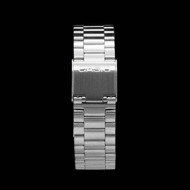 Reloj Casio Vintage Digital De Cuarzo Con Cronógrafo Y Malla De Acero Inoxidable Plateado Celeste