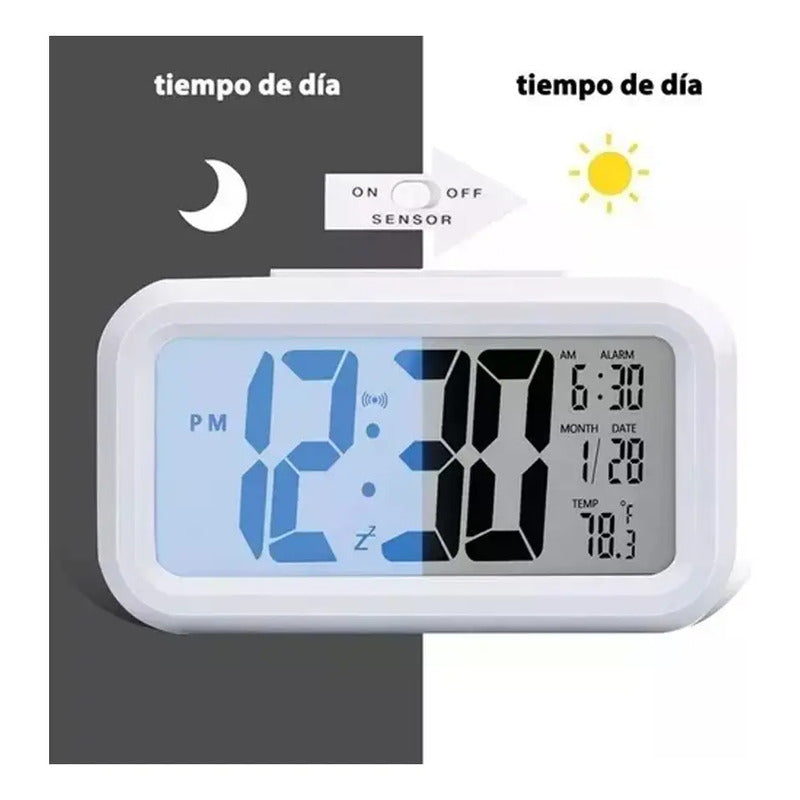 Reloj Despertador Pantalla 1302 Blanco Led Fecha Temperatura