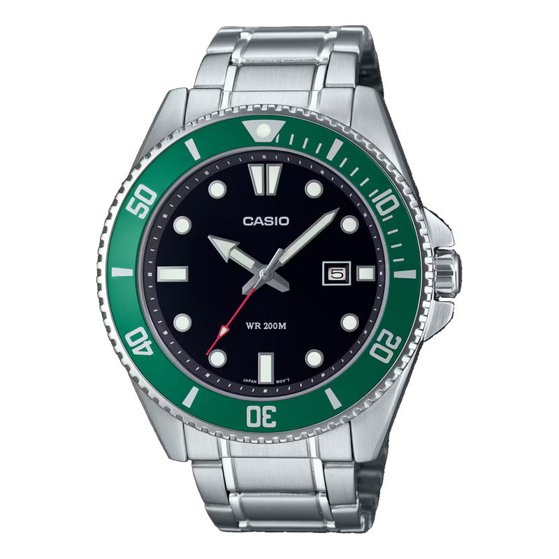 Reloj Casio Hombre Mdv-107d-3av Original Plateado Verde Negro