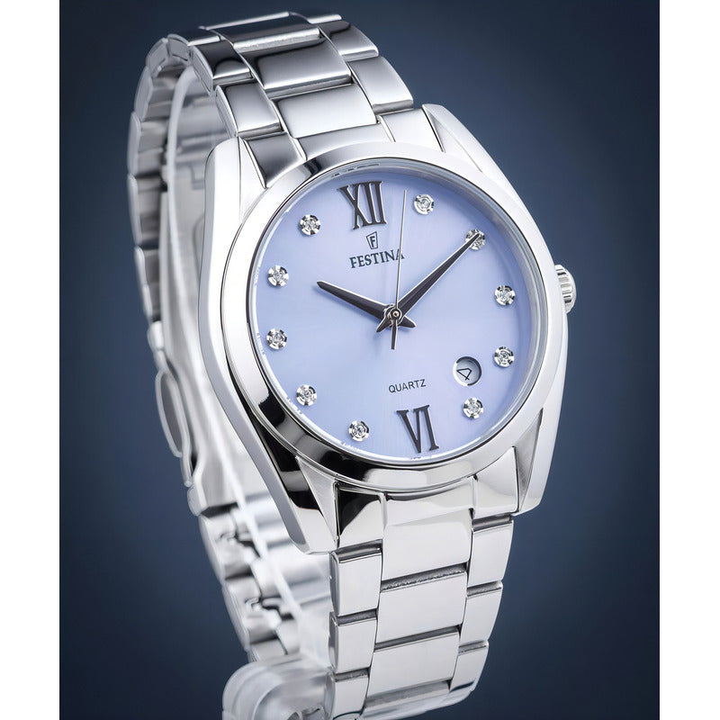 Reloj De Mujer Festina Boyfriend Con Piedras De Acero F16790 Plateado Lavanda / Lila