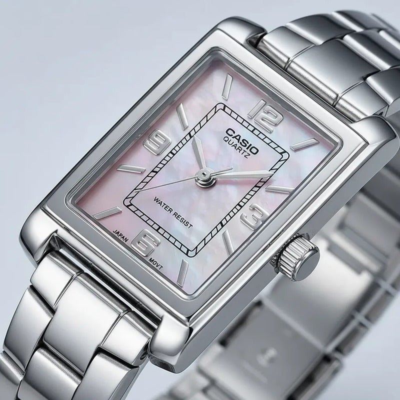 Reloj Pulsera Casio Ltp-1234ds-4adf Original Plateado Rosa