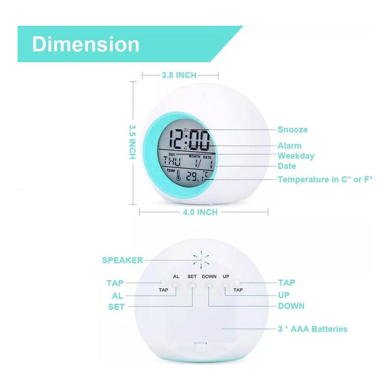 Reloj Despertador Pantalla Redondo Temperatura Alarma Color Blanco