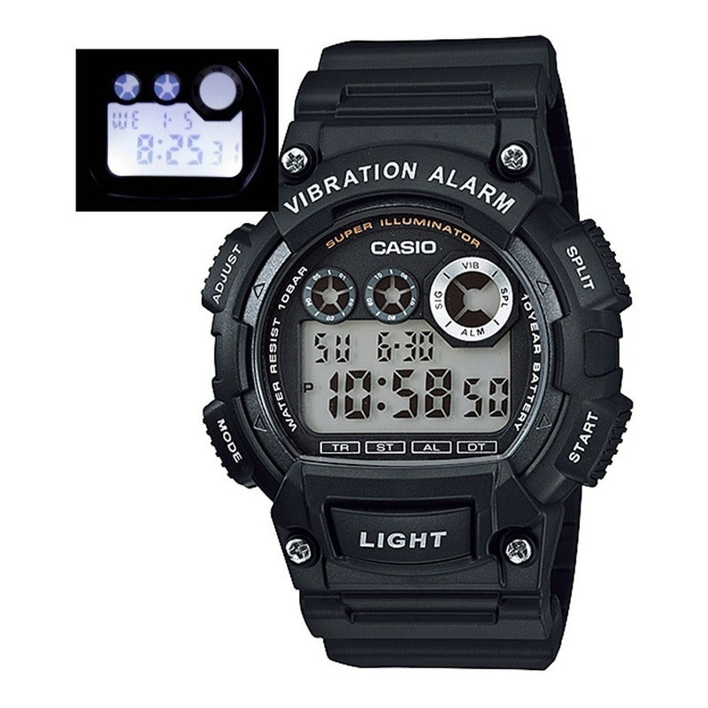 Reloj Casio W-735h Resistent Agua 100m Pila 1o Años Negro