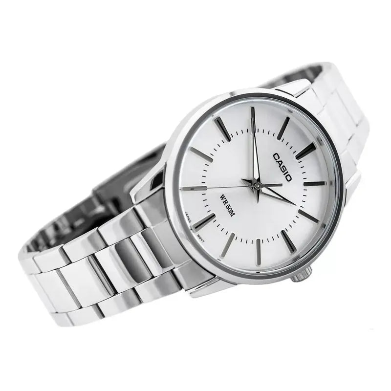 Reloj Casio Mtp1303d-7av De Cuarzo Para Hombre Con Correa De Acero Plateado Blanco