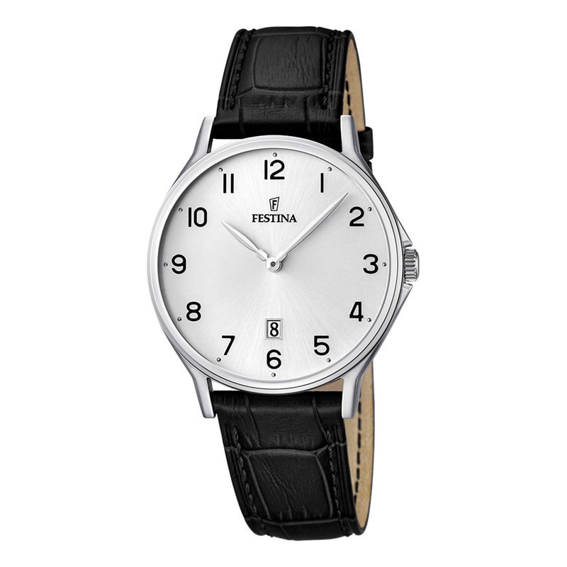 Reloj Hombre Festina F16745/1 Cuero Negro Analógico Negro Plateado