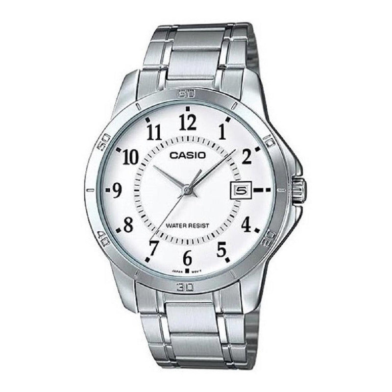 Reloj Pulsera Casio Mtp-v004d-7b Con Correa De Acero Inoxidable Color Plata - Fondo Blanco