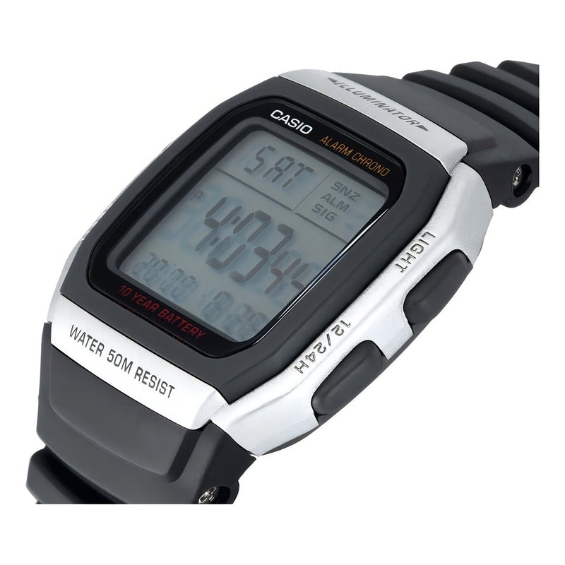 Reloj Casio Hombre Retro W-96h-1a 10 Años De Bateria Grat Color Del Fondo Agua Negro Plateado