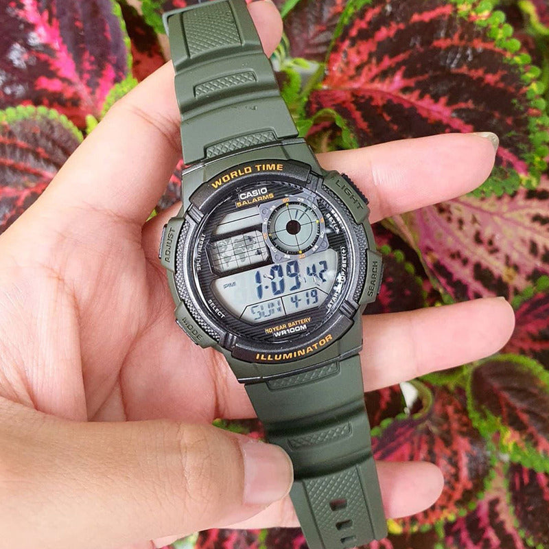 Reloj Pulsera Casio Youth Series Ae-1000w-3a Hombre Verde Oscuro Negro Gris Claro