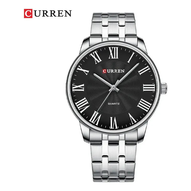 Reloj De Hombre De Negocios Con Esfera Grande Curren8422 Fondo Silver/black Plateado