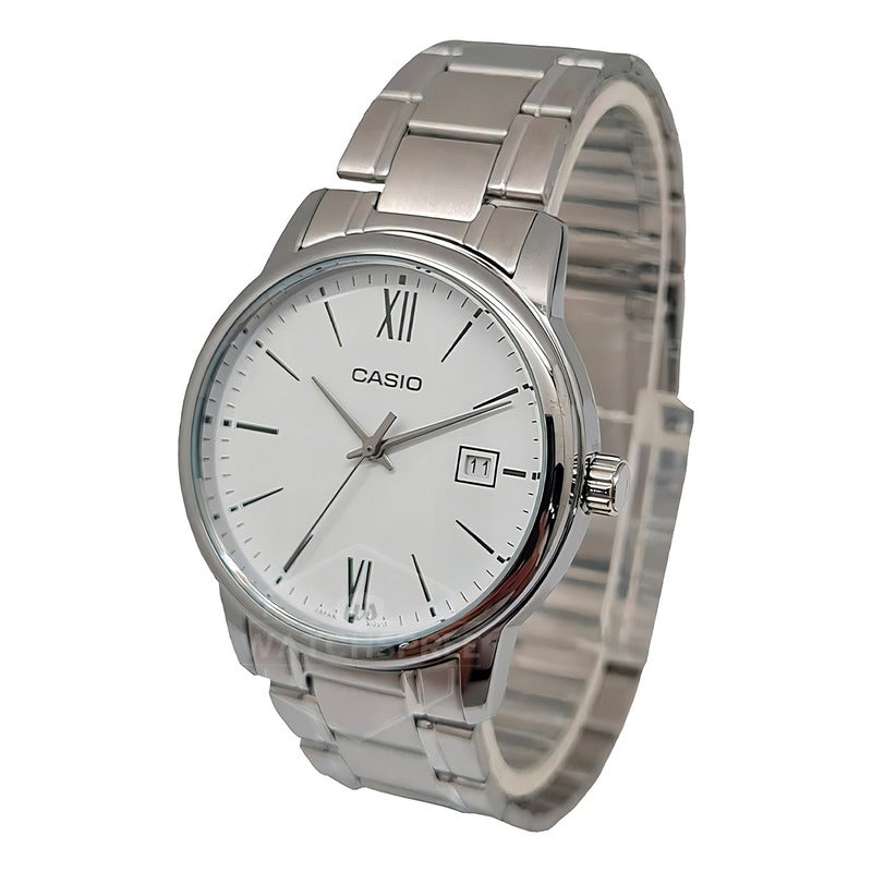 Reloj Pulsera Casio Mtp-v002d-7b3 Con Correa De Acero Inoxidable Color Gris - Fondo Blanco