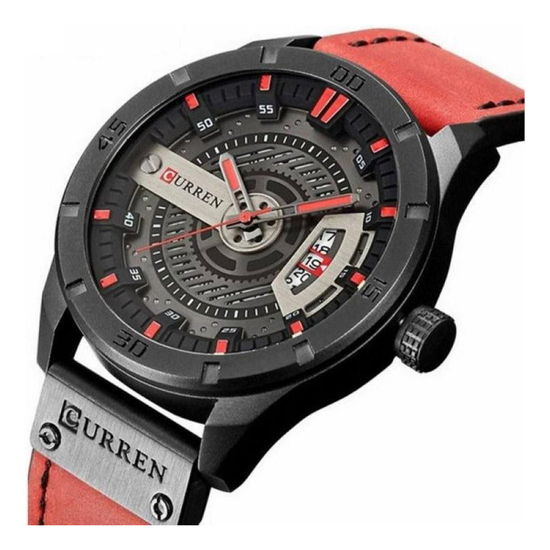 Reloj Analógico Curren Para Hombre Con Correa De Cuero Marrón Oscuro Negro