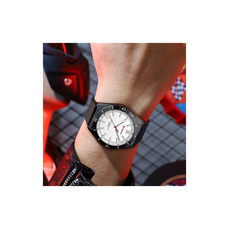 Reloj Pulsera Curren 8449 Con Correa De Silicona Fondo Negro/blanco