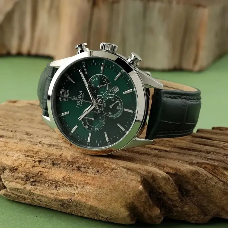 Reloj Festina F20542.7 Hombre Cronógrafo Timeless Chrono Verde Plateado