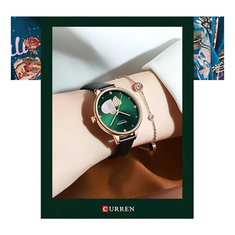 Reloj De Cuero Casual Impermeable Curren Para Mujer Color De La Correa Negro