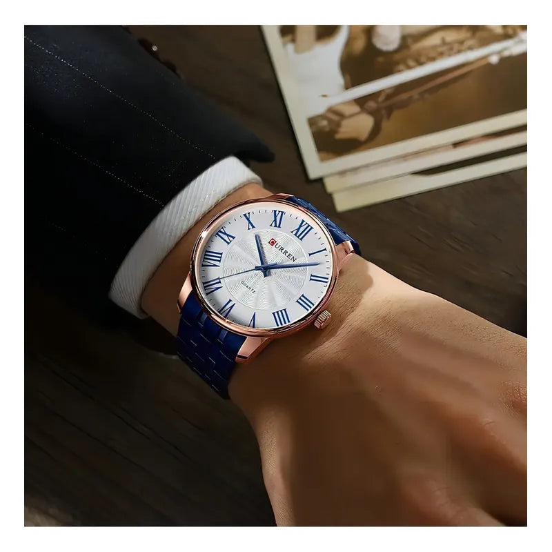 Reloj De Cuarzo Para Hombre Curren 8422 Business De Acero In Rose Blue
