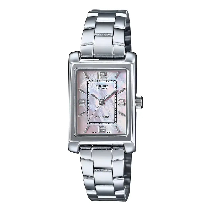 Reloj Pulsera Casio Ltp-1234ds-4adf Con Correa De Acero Inoxidable Color Plateado - Fondo Rosa