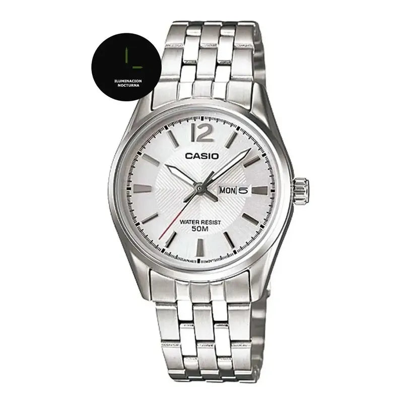 Reloj Casio Para Mujer De Acero Inoxidable Plateado Con Calendario Gris 7a