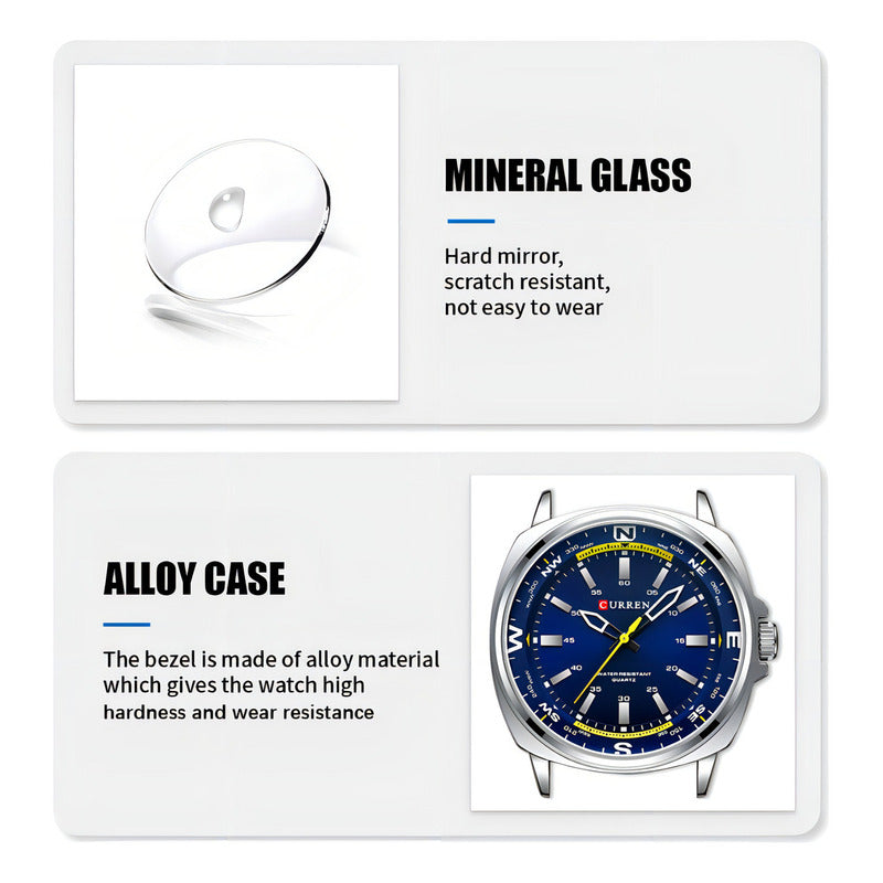Relojes Cuarzo Inoxidable Curren 8455 Business Fondo Plata Negro Plateado