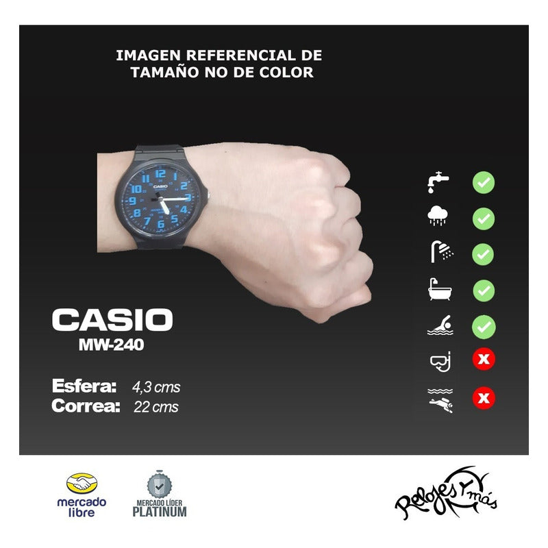 Reloj Casio Mw-240 Colores Surtidos/relojesymas Negro Mw-240-1b2v Negro