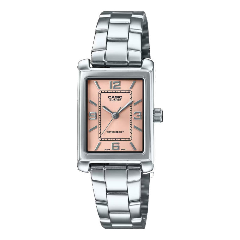 Reloj Casio Mujer Ltp-1234dd-4a Original Plateado Plateado Coral Claro