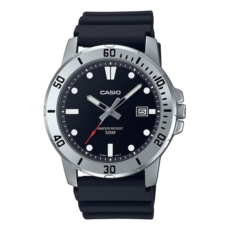 Reloj Casio Hombre Mtp-vd01-1e Resina Relojesymas Negra Plateado Negro