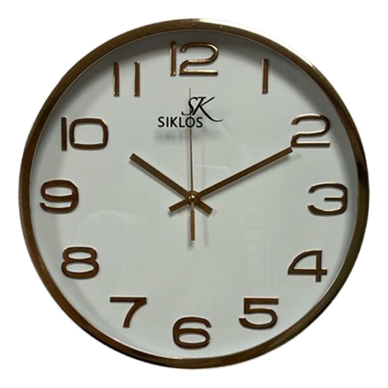 Reloj Pared Plastico Siklos Gb8128 30cm Silencioso Cobrizo Blanco