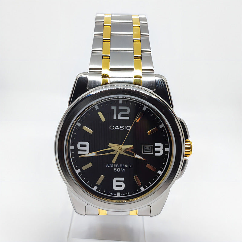 Reloj Casio Hombre Mtp-1314sg-1av Color De La Correa Plateado/dorado Color Del Bisel Plateado Color Del Fondo Negro