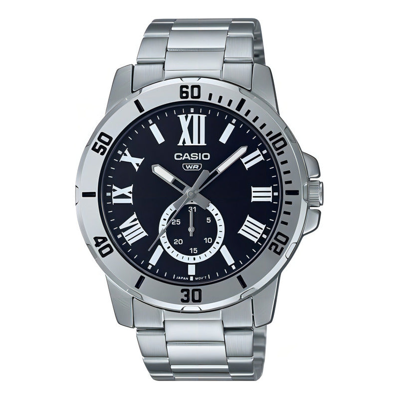 Reloj Casio Para Hombre Con Malla De Acero Plateado Y Fondo Negro