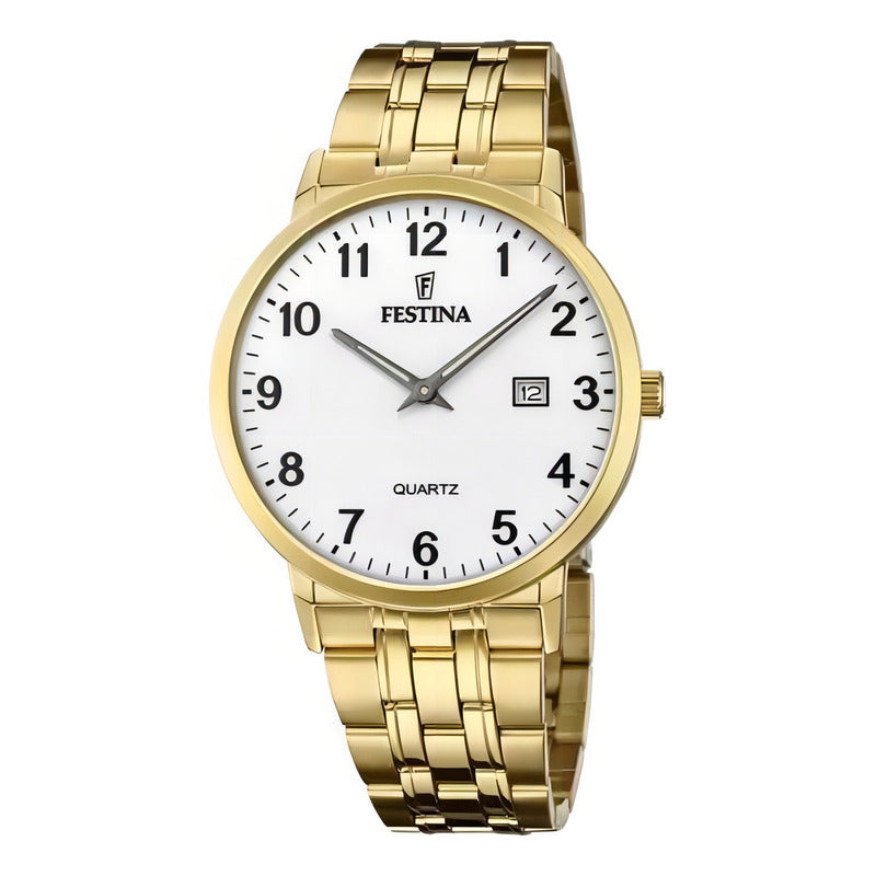 Reloj Pulsera Festina F20513 Con Correa De Acero Inoxidable Color Dorado - Fondo Blanco
