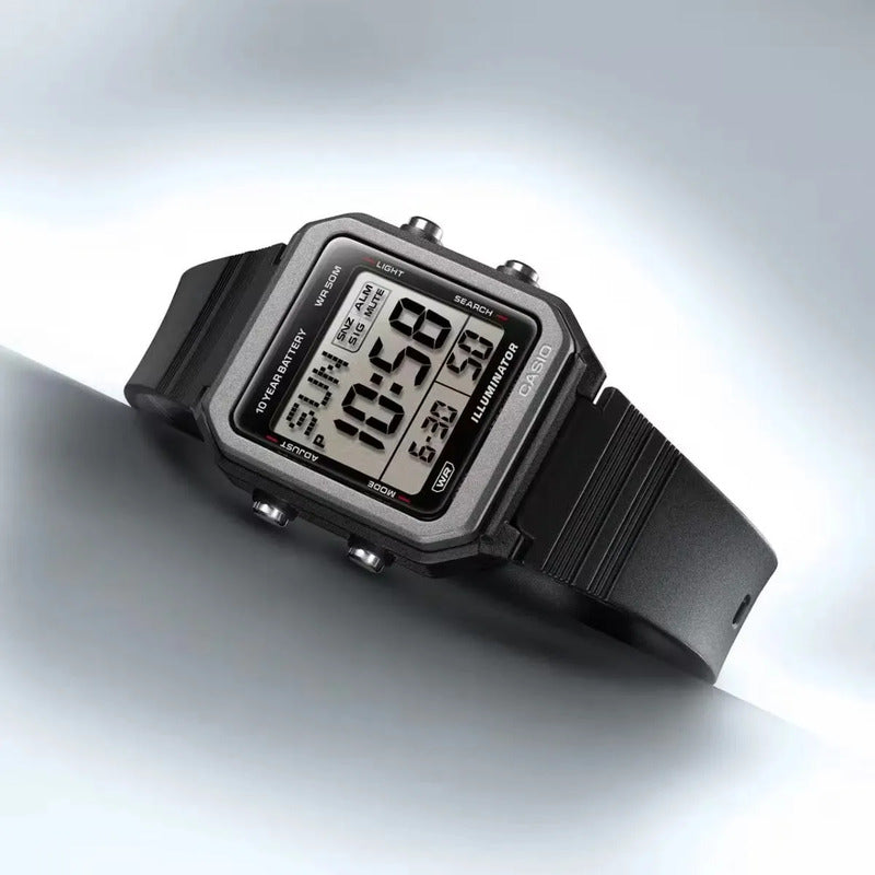 Reloj Digital Casio Con Correa De Caucho W-221h-1avdf Negro Plateado