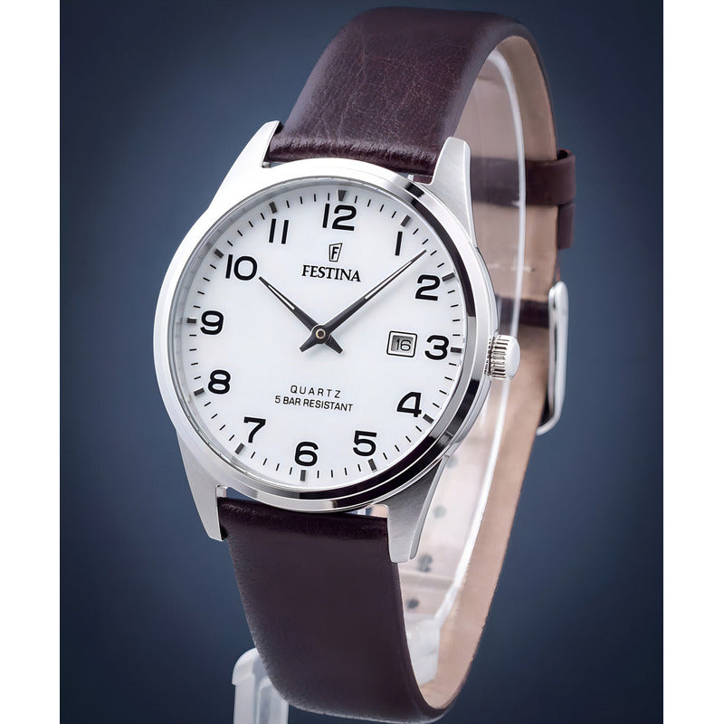 Reloj De Pulsera Festina Para Hombre, Analógico Con Correa De Cuero Plateado
