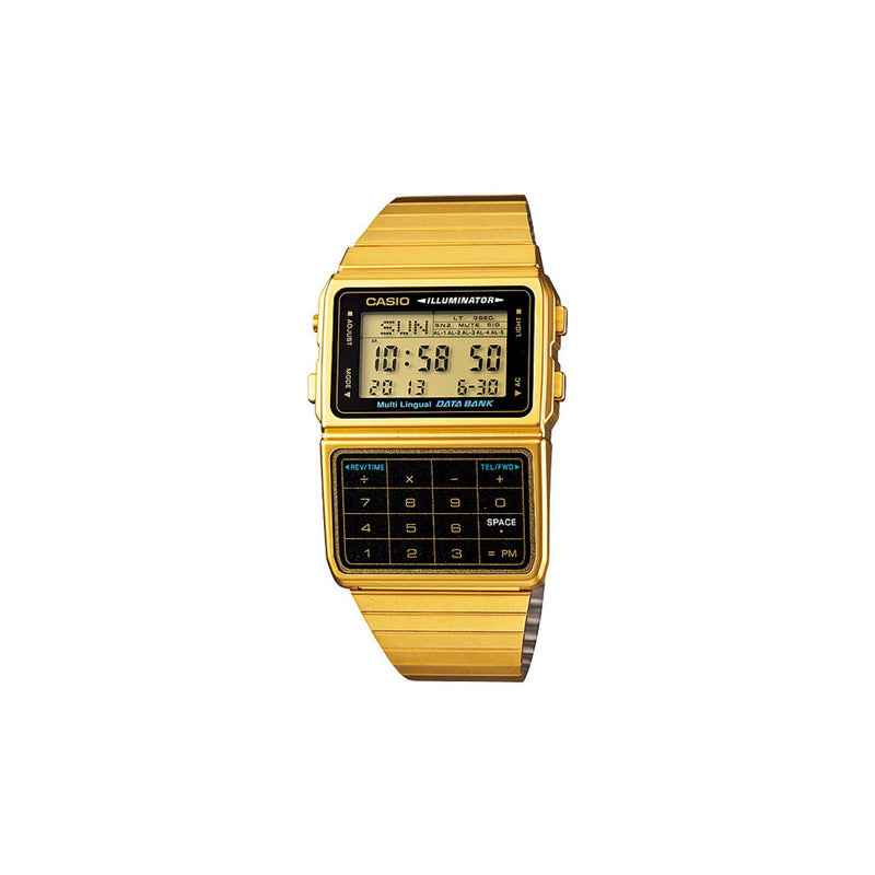 Reloj Casio Retro Vintage Dbc611 Dorado Calculadora Color Del Fondo Negro