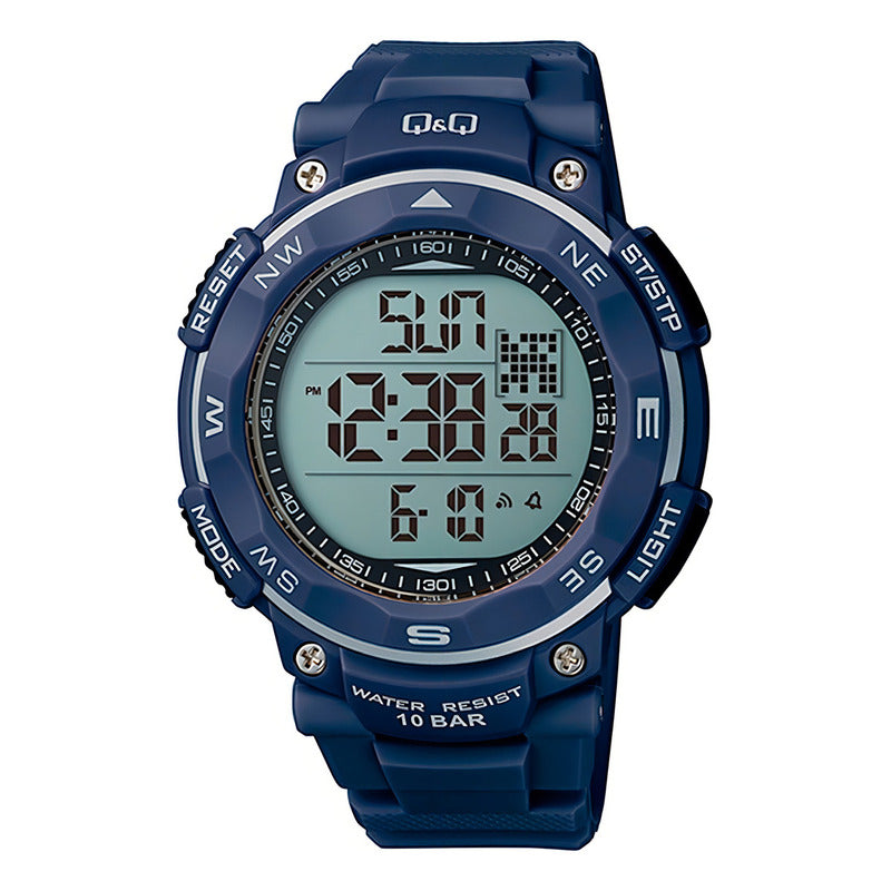 Reloj Q&q M124 Sumergible Con Alarma Correa Resina Azul Oscuro