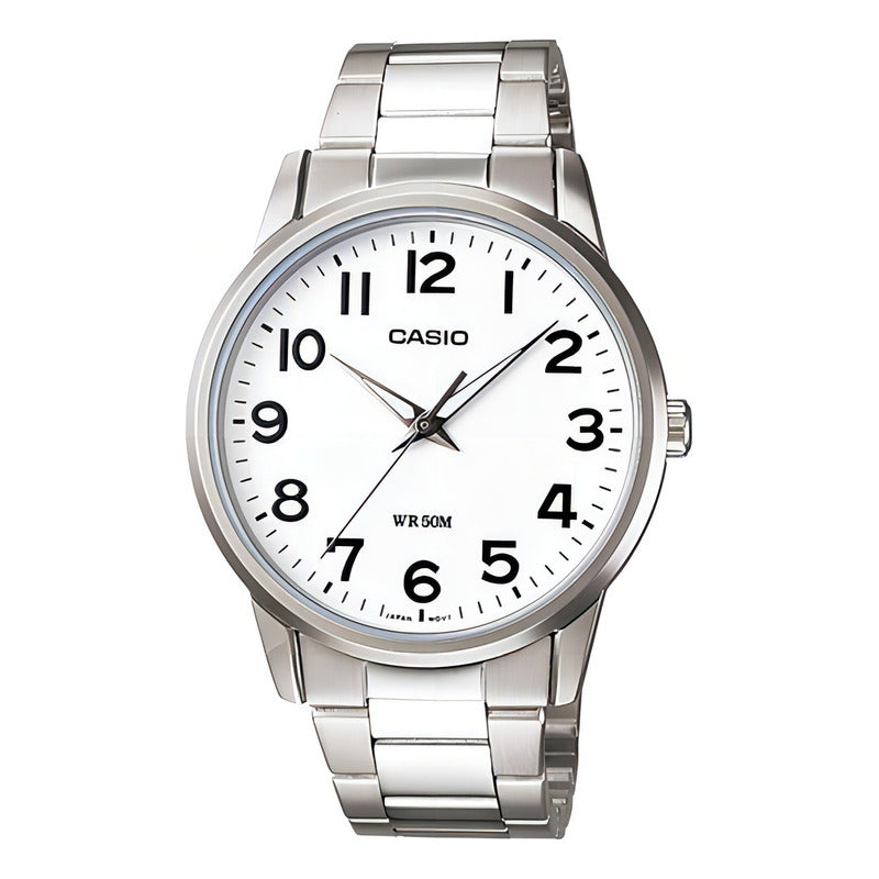 Reloj Casio Mtp-1303d De Cuarzo Para Hombre Con Correa De Acero Inoxidable Plateada Plateado Blanco