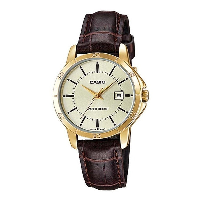Reloj Casio Mujer Ltp-v004gl-9a Original Marrón Dorado Dorado Ltp-v004gl-9a