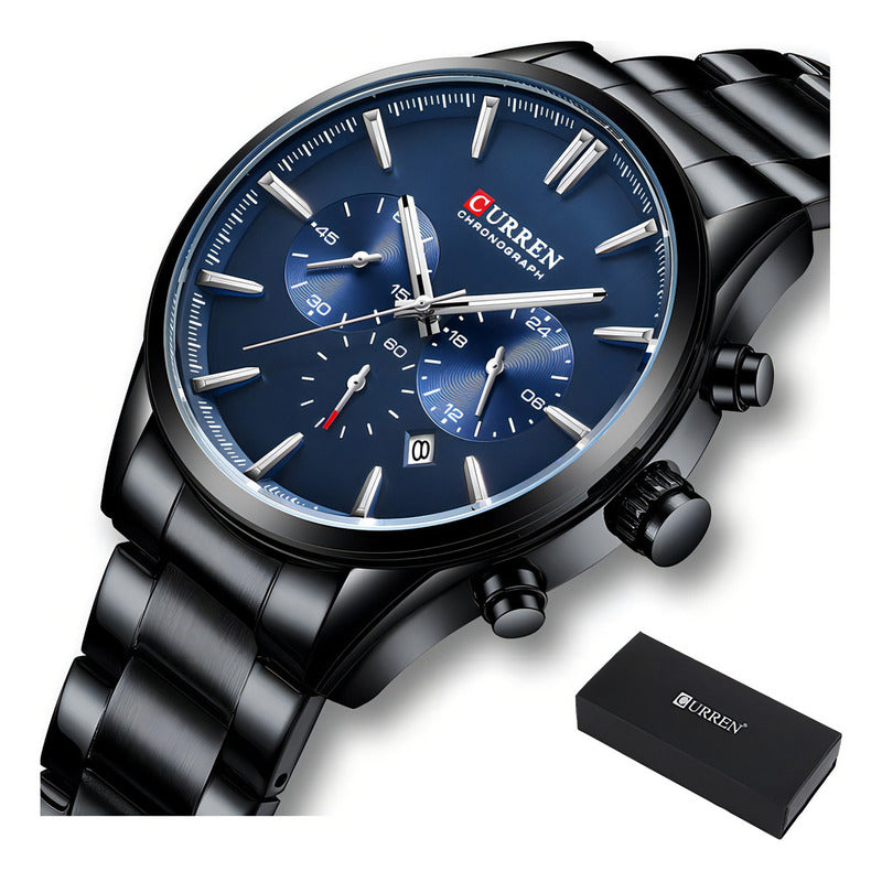 Reloj Impermeable De Acero Inoxidable Curren Para Hombre Negro Azul