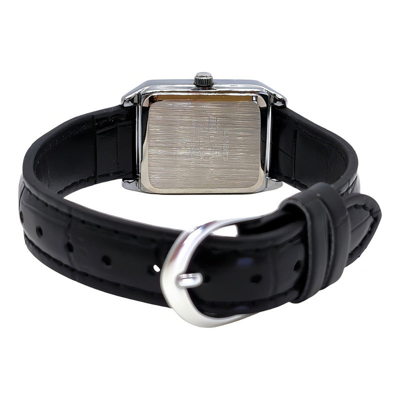 Reloj Casio Dama Correa Piel Genuina Ltp-v007l-1bu Negro Plateado