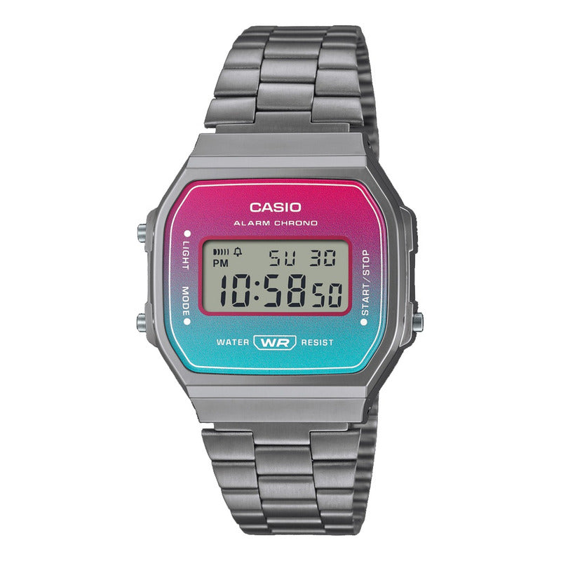 Reloj Casio A-168werb-2a Vintage Original Plateado Verde/azul