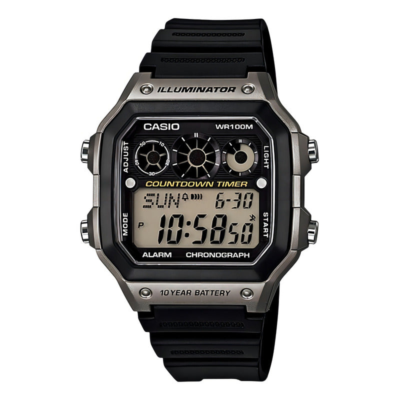Reloj Pulsera Digital Casio Ae-1300wh-8a Con Correa De Resina Color Negro - Bisel Gris/negro