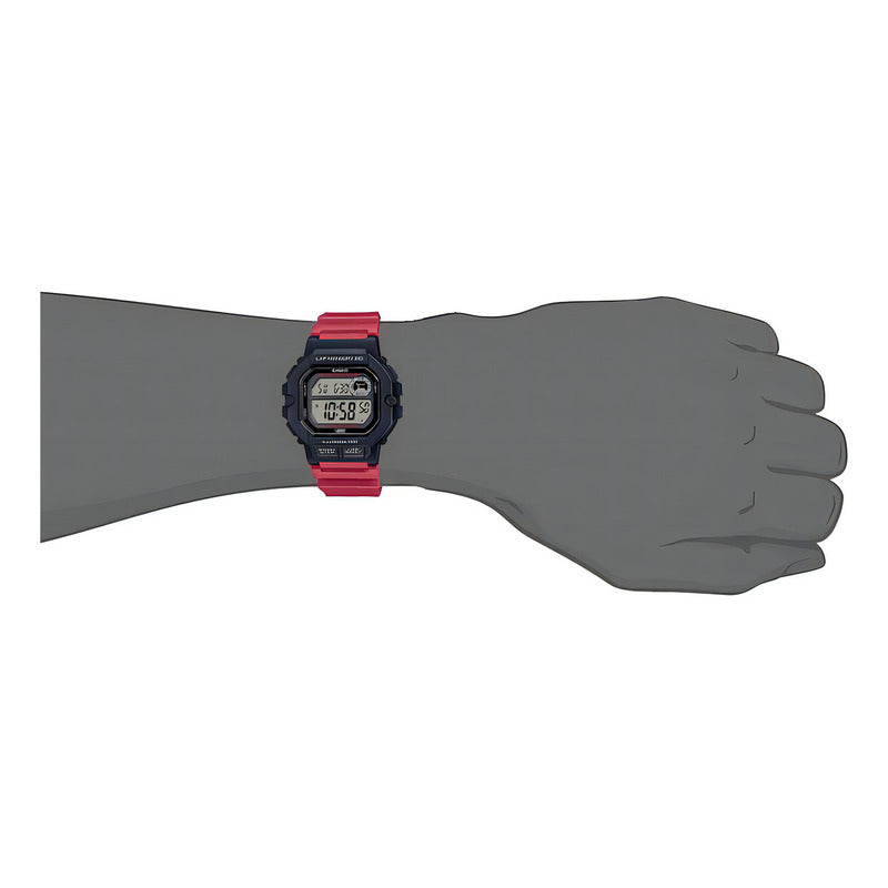 Reloj Casio Ws-1400h-4av Sumergible Original Color De La Correa Rojo Color Del Bisel Negro Color Del Fondo Agua