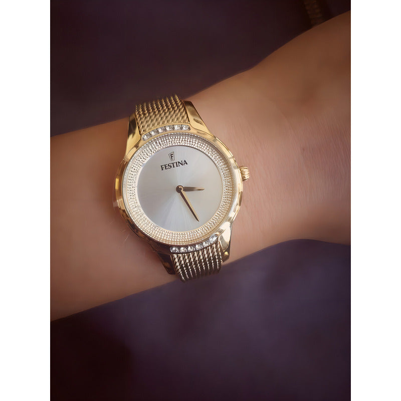 Reloj Festina Mademoiselle Dorado Piedras Mujer F20495.1 Blanco