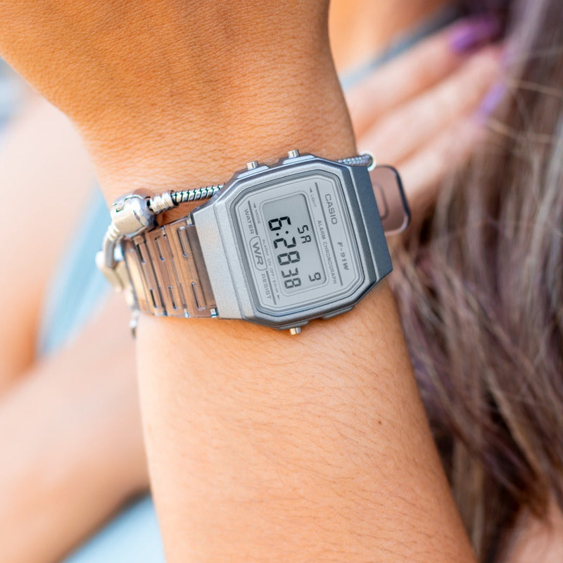 Reloj Pulsera Casio Collection F-91ws-7 Transparente Plateado Gris